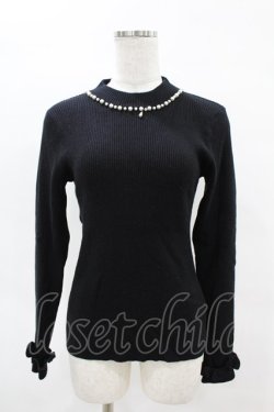 画像1: axes femme / パールネックレス風リブニット M ブラック H-25-04-14-059-AX-TO-NS-ZH