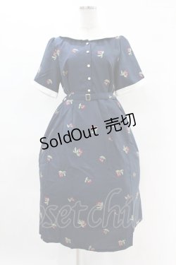 画像1: axes femme / さくらんぼ刺繍ワンピース M ネイビー H-25-04-14-002-AX-OP-NS-ZH