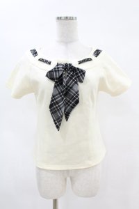 an another angelus / チェックスカーフ付きカットトップス Free IVORY H-25-04-14-042-CA-TO-NS-ZH