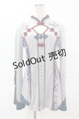 Ozz oneste / 桜刺繍和チャイナトップス  グレー H-25-04-15-049-OO-TO-KB-ZH