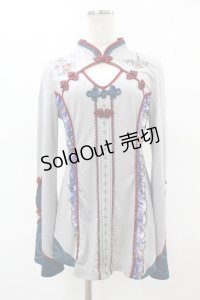 Ozz oneste / 桜刺繍和チャイナトップス  グレー H-25-04-15-049-OO-TO-KB-ZH