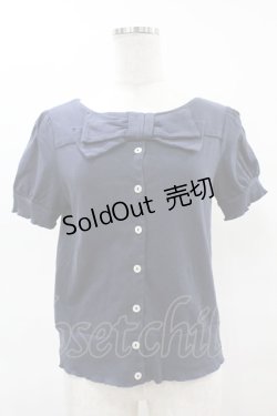 画像1: Jane Marple / ソフト天竺のリボンモチーフカーディガン M ネイビー H-25-04-15-056-JM-TO-KB-ZH