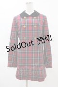 Jane Marple / ウールタータンのロングジャケット M レッド H-25-04-15-057-JM-CO-KB-ZH