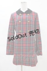 Jane Marple / ウールタータンのロングジャケット M レッド H-25-04-15-057-JM-CO-KB-ZH