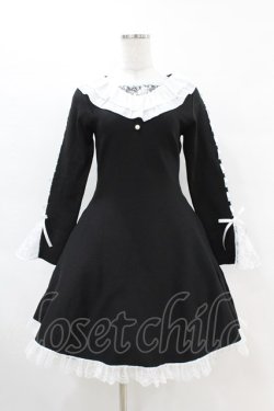 画像1: mellfy memory / Precious memories flare ニットワンピース M BLACK H-25-04-15-1034-0-OP-NS-ZH