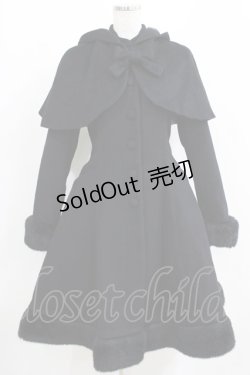 画像1: Victorian maiden / アンゴラウールケープ付編み上げリボンコート Free ブラック H-25-04-16-010-CL-CO-NS-ZH