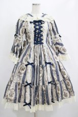 画像1: metamorphose / アンティークブーケ姫袖ワンピース サイズ1 クラシックブルー H-25-04-17-1001-ME-OP-NS-ZH (1)