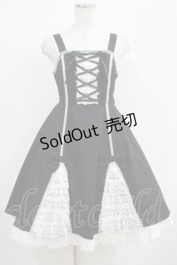 画像1: Angelic Pretty / レースアップ裾フリルジャンパースカート Free ブラック H-25-04-17-1005-AP-OP-NS-ZH