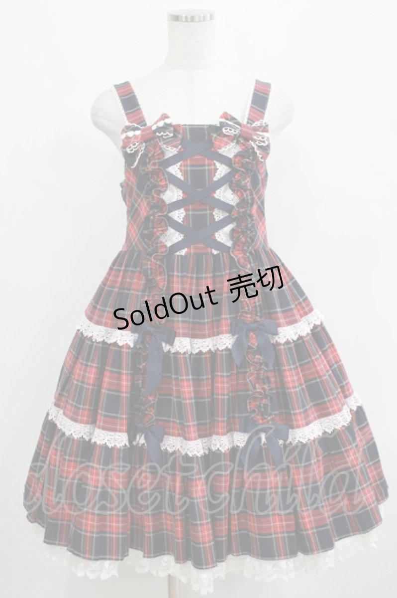 画像1: Angelic Pretty / タータンチェック肩リボンジャンパースカート Free ネイビー H-25-04-17-1007-AP-OP-NS-ZH (1)