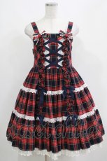 画像1: Angelic Pretty / タータンチェック肩リボンジャンパースカート Free ネイビー H-25-04-17-1007-AP-OP-NS-ZH (1)