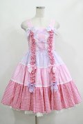 Angelic Pretty / ギンガム配色肩リボンジャンパースカート Free ピンク/ラベンダー H-25-04-17-1009-AP-OP-NS-ZH