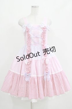 画像1: Angelic Pretty / ギンガム配色肩リボンジャンパースカート Free ピンク/ラベンダー H-25-04-17-1009-AP-OP-NS-ZH