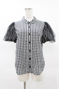 画像1: Candy Stripper / TULLE PUFF GINGHAM SHIRT 2 黒 H-25-04-18-051-PU-BL-KB-ZH