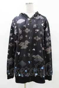 NieR Clothing / 総柄ZIPパーカー  黒 H-25-04-18-060-PU-TO-KB-ZH
