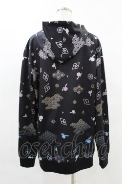 画像2: NieR Clothing / 総柄ZIPパーカー  黒 H-25-04-18-060-PU-TO-KB-ZH