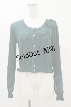 画像1: axes femme POETIQUE / 透かし編みリボンカーディガン M グリーン H-25-04-18-1037-AX-TO-NS-ZH