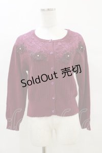 axes femme / レース切替モチーフ付カーディガン M ボルドー H-25-04-18-1038-AX-TO-NS-ZH