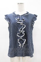 Jane Marple / ドットフリルノースリーブブラウス M ネイビー H-25-04-18-031-JM-BL-KB-ZH