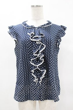 画像1: Jane Marple / ドットフリルノースリーブブラウス M ネイビー H-25-04-18-031-JM-BL-KB-ZH