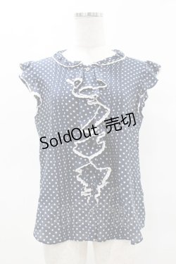画像1: Jane Marple / ドットフリルノースリーブブラウス M ネイビー H-25-04-18-031-JM-BL-KB-ZH