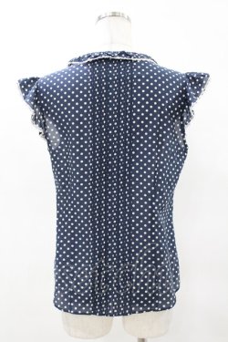 画像2: Jane Marple / ドットフリルノースリーブブラウス M ネイビー H-25-04-18-031-JM-BL-KB-ZH