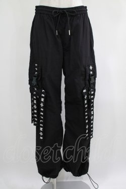 画像1: REFLEM / ロゴベルトフレアカーゴパンツ  黒 H-25-04-19-031-PU-PA-KB-ZH