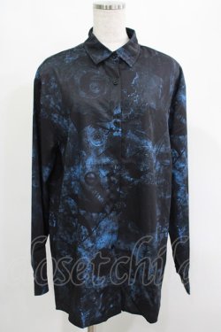 画像1: NieR Clothing / プリントロングシャツ  黒×青 H-25-04-19-038-PU-BL-KB-ZH
