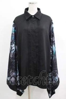 画像1: NieR Clothing / 着物風袖シャツ  黒 H-25-04-19-039-PU-BL-KB-ZH