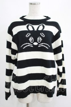 画像1: Candy Stripper / HIDE BUNNY BORDER KNIT  ホワイト×ブラック H-25-04-19-042-PU-TO-KB-ZT103