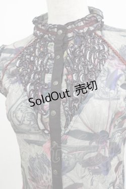 画像4: OZZ ANGELO / 総柄プリントノースリーブトップス  グレー H-25-04-19-063-OO-TO-KB-ZH