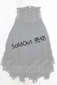 Ozz oneste / コルセット付きレースストライプスカート  黒 H-25-04-19-018-OO-SK-KB-ZH