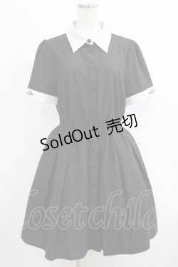 画像1: NieR Clothing / ロゴ刺繍シャツワンピース  黒×グレー H-25-04-19-023-PU-OP-KB-ZH