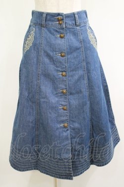 画像1: axes femme / 前釦刺繍入ミドルスカート M ブルー H-25-04-20-030-AX-SK-NS-ZH