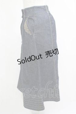 画像2: axes femme / 前釦刺繍入ミドルスカート M インディゴ H-25-04-20-031-AX-SK-NS-ZH