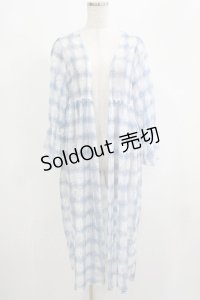 axes femme / チェック柄レースロングカーディガン M オフ/ブルー H-25-04-20-048-AX-TO-NS-ZH