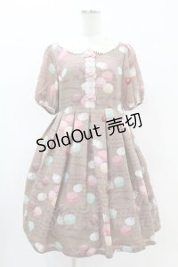 Leur Getter / Macaron Party袖付ワンピース M ブラウン H-25-04-20-1021-LU-OP-KB-ZH