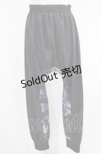 NieR Clothing / ブロッキングサルエルパンツ  黒×和柄九尾紫 H-25-04-21-1031-PU-PA-KB-ZH