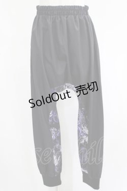 画像1: NieR Clothing / ブロッキングサルエルパンツ  黒×和柄九尾紫 H-25-04-21-1031-PU-PA-KB-ZH