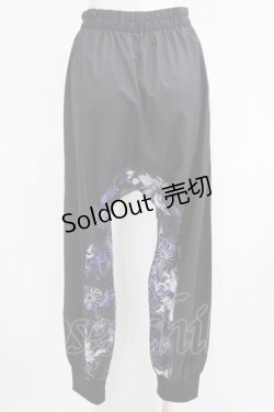 画像3: NieR Clothing / ブロッキングサルエルパンツ  黒×和柄九尾紫 H-25-04-21-1031-PU-PA-KB-ZH