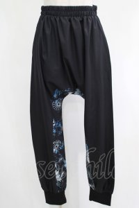 NieR Clothing / ブロッキングサルエルパンツ  黒×和柄九尾水色 H-25-04-21-1032-PU-PA-KB-ZH