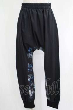 画像1: NieR Clothing / ブロッキングサルエルパンツ  黒×和柄九尾水色 H-25-04-21-1032-PU-PA-KB-ZH