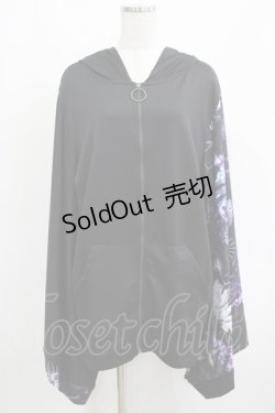 画像1: NieR Clothing / 着物風袖ZIPパーカー  黒×和柄九尾紫 H-25-04-21-1039-PU-TO-KB-ZH