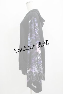画像2: NieR Clothing / 着物風袖ZIPパーカー  黒×和柄九尾紫 H-25-04-21-1039-PU-TO-KB-ZH