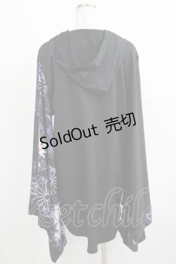 画像3: NieR Clothing / 着物風袖ZIPパーカー  黒×和柄九尾紫 H-25-04-21-1039-PU-TO-KB-ZH
