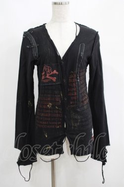画像1: HIDEROCK Design / ダメージカットカーディガン  黒 H-25-04-21-1044-PU-TO-KB-ZH