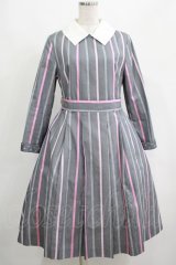 Jane Marple / Ribbon stripe jacquardのパブリックドレス  グレー H-25-04-21-1005-JM-OP-KB-ZH
