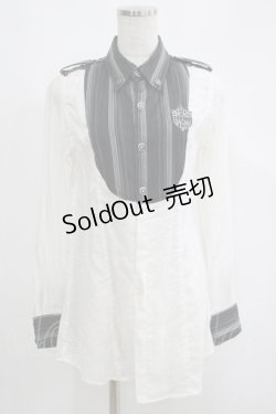画像1: ALGONQUINS / ヨーク切替ブラウス  白×黒ストライプ H-25-04-21-1051-AL-BL-KB-ZH