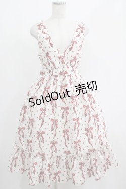 画像1: Melody BasKet / ドットリボン結びのジャンパースカート  オフ×レッド H-25-04-21-1002-LO-OP-KB-ZH