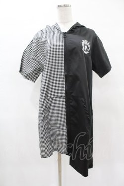 画像1: NieR Clothing / 半袖ZIPパーカー  黒×チェック H-25-04-22-044-PU-TO-KB-ZH