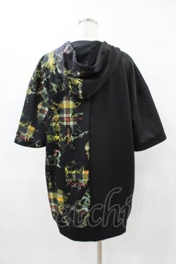 画像2: NieR Clothing / 総柄ZIP半袖パーカー  黒×プリント H-25-04-22-045-PU-TO-KB-ZH